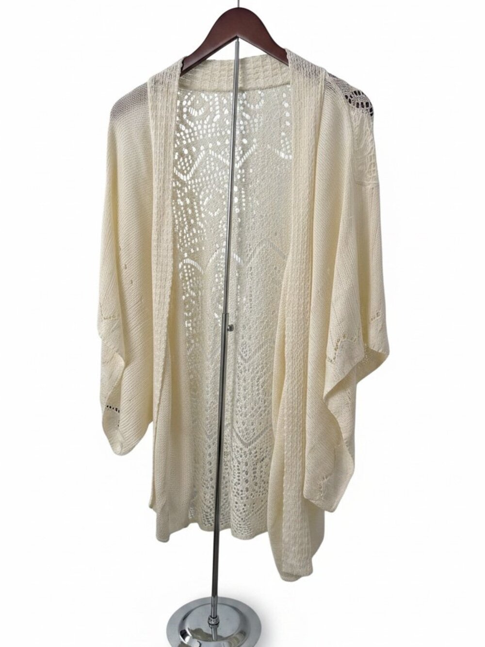 Open‑Knit Lace Cardigan – Cream – XX‑Large